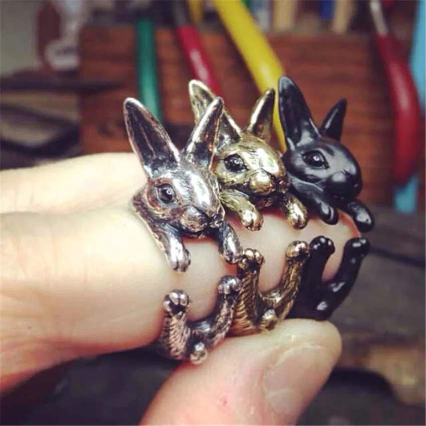 

CHENGXUN Cute Rings Women Kids Jewelry Animal Opening Rings Big Ear Bunny Rabbit Mid Finger Wrap Rings Lady Costume Jewelry