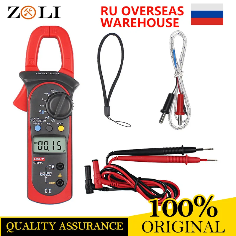 

UNI-T UT204A 400-600A Digital Clamp Meter AC DC Temperature Capacitor UT204A Auto Range Voltage Continuity Buzzer Multimeter