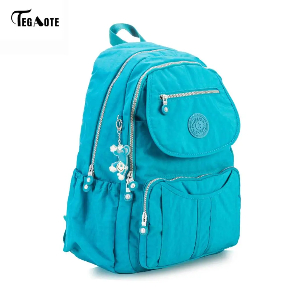 TEGAOTE, классический большой школьный рюкзак для девочек-подростков, Mochila, женские рюкзаки, Женский Одноцветный известный нейлоновый повседневный рюкзак для ноутбука - Цвет: Небесно-голубой
