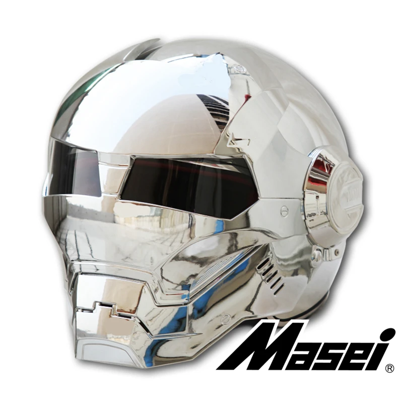 MASEI 610 серебряное покрытие хромированный Железный человек шлем мотоциклетный шлем полуоткрытый шлем ABS шлем для мотокросса