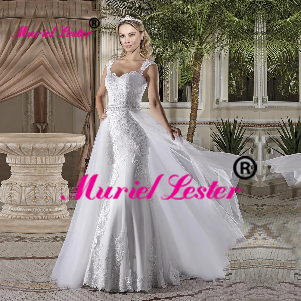 ML267 съемный шлейф Русалка длинное свадебное платье 2019 Кружева Аппликации Спагетти ремни свадебное платье es Vestidos De Novia