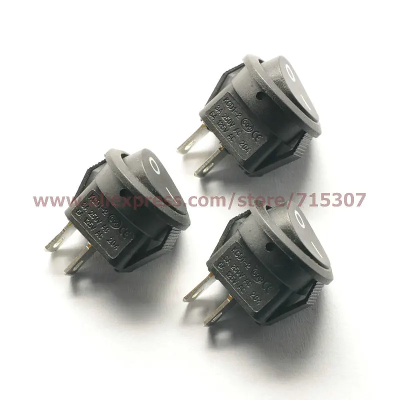 PHISCALE 10 шт./лот 2 Pin 3A 250V 6A 125V черный круглый кнопочный клавишный переключатель KCD1 204