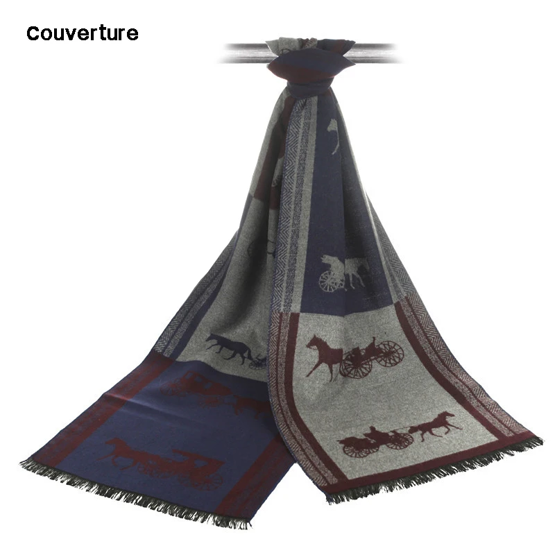 Men winter Cashmere Business scarf foulard luxury brand design shawls fashion thick wraps mens warm Scarves Plaid neckwear hair scarf for men