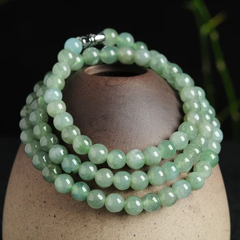 

Ice oil green Emerald Necklace Burmese Jade A cargo jade Bead necklace female handmade bead chain