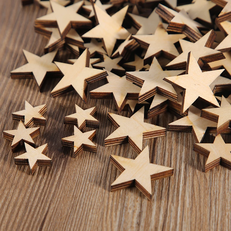50 Кол-во маленькие звезды лазерная резка древесины, деревянные звезды-DIY ремесленные принадлежности флаг изготовление