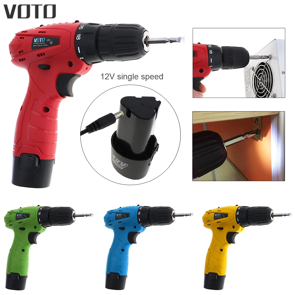 

VOTO AC 100-240V Cordless 12V Electric Screwdriver with Rotation Adjustment Switch and 18 Gear Torque for Handling Screws/Punch