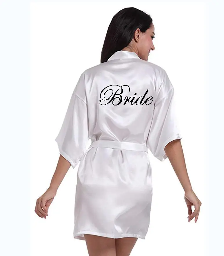 Black Personalised Satin Silk Wedding Bride Bridesmaid Robe Mother Dressing Gown 