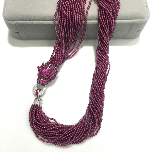 

20rows garnet red round 2-3mm necklace 19inch wholesale beads nature leopard clasp gift discount FPPJ