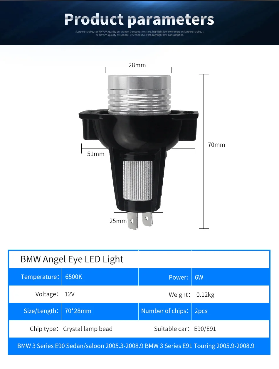 Ангельские глазки 1 пара E90 белый 6000 К 2X6 Вт светодио дный Ангельские глазки свет светодио дный Ангельские глазки лампы E90 E91 Седан лампы фар белый