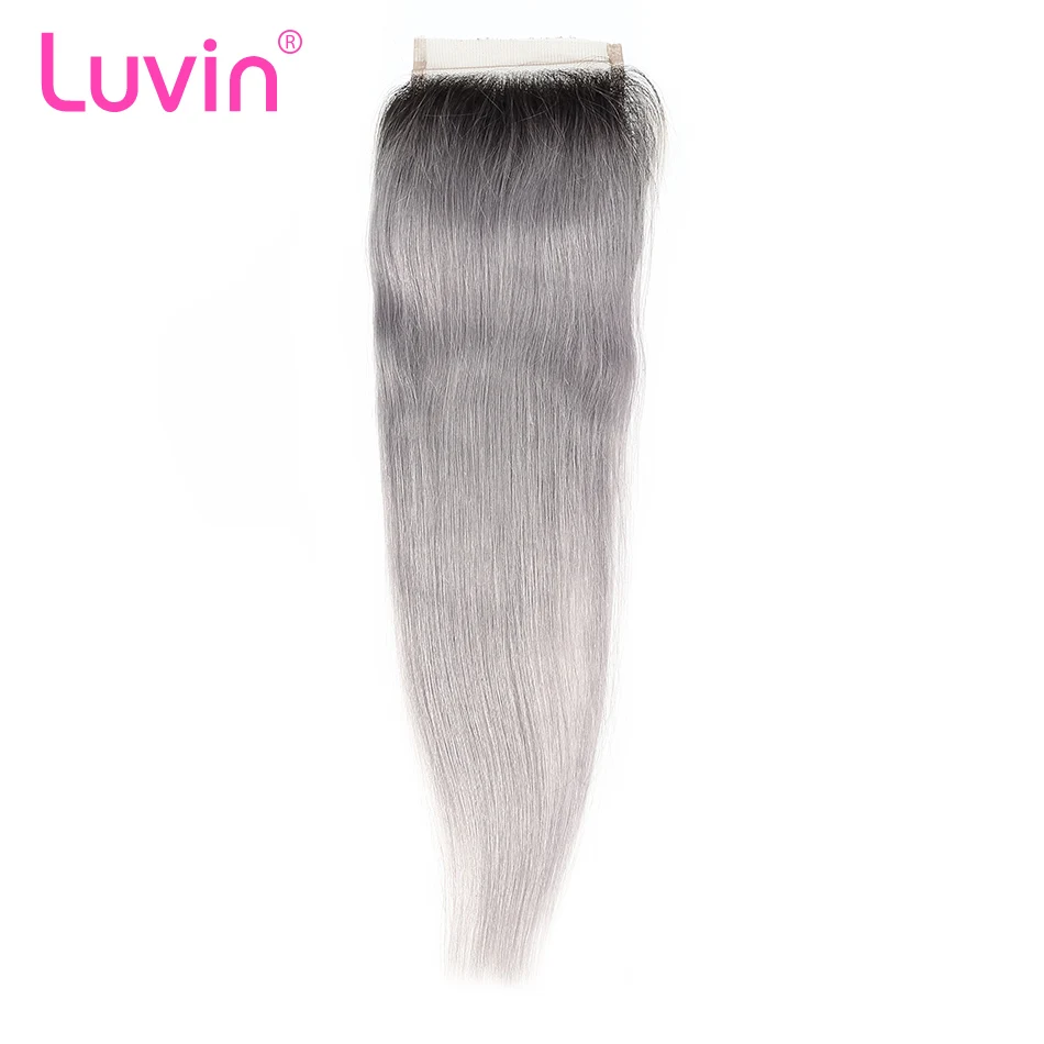 Luvin Омбре серый 3/4 пряди с закрытием бразильские прямые волосы Remy натуральные кудрявые пучки волос цвет T# 1B/серый