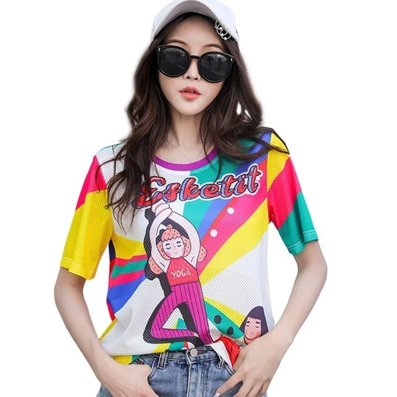 

Women 2019 New Summer Tshirt Fashion Casual Loose Plus Size Breathable Multicolor Practicing Print T Shirts Korean Tees Tops 503