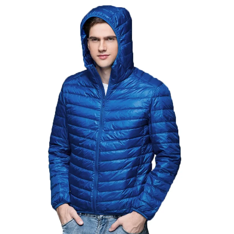 90 Duck Wadded Men Down Jacket Winter Warm Stand Collar Hooded