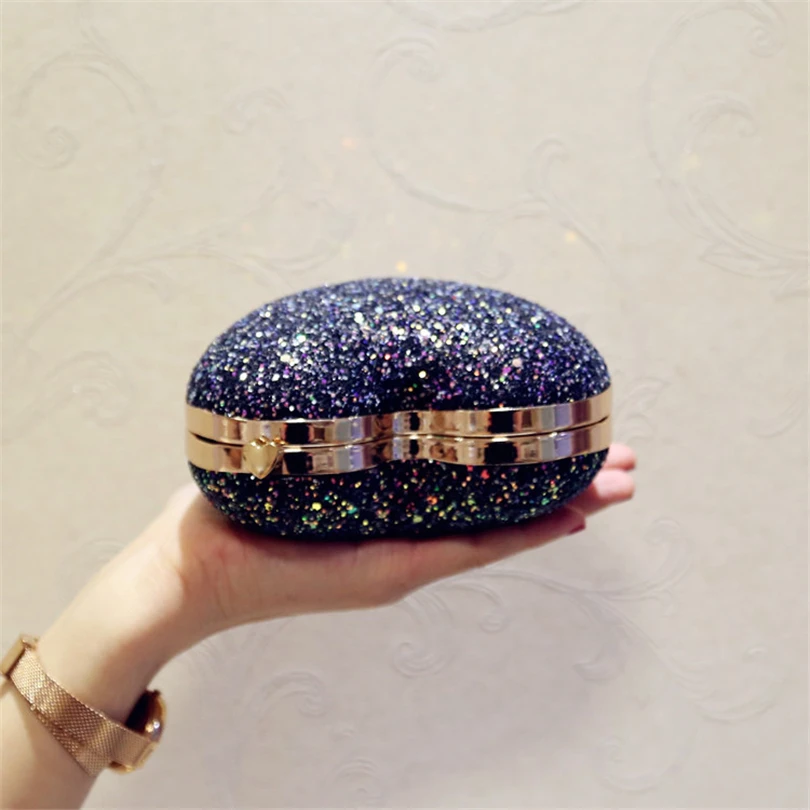يوم مخلب مساء أكياس الحب القلب على شكل بلينغ سلسلة Crossbody حقيبة كتف ل الزفاف الماس قفل محفظة حزب أكياس