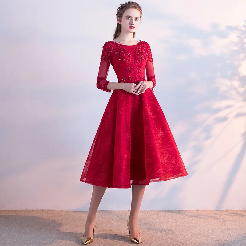 Robe de soiree винно-красное вечернее платье на шнуровке, роскошное праздничное платье с бисером, на заказ - Цвет: wine red