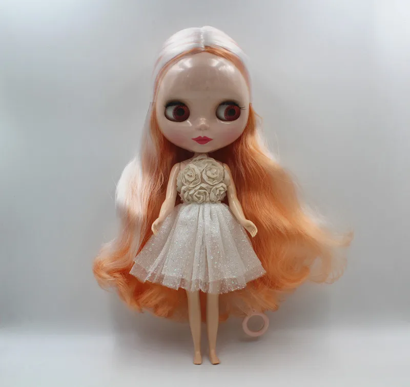 Кукла blygirl blyth оранжевый и белый смешанный двойной цвет вьющиеся волосы общее тело 7 суставов DIY кукла голый ребенок кукла общая кожа