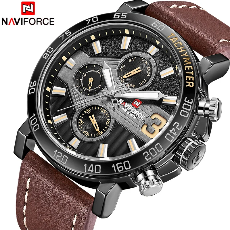 

Top Luxury Brand NAVIFORCE Men's Sports Watches Men Quartz 24 Hours Date Clock Man Leather Business Waterproof Wrist Watch