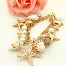 Женская Мода океан Стиль Мульти Морская звезда раковина имитация жемчуга цепь пляжные браслеты и браслеты ювелирные изделия новинки