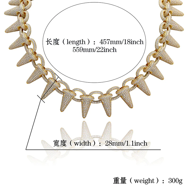 Роскошные AAA циркониевые заклепки Спайк цепи звено мужчины ожерелье Золото Серебро Цвет Bling Iced Out CZ хип хоп рэппер ожерелье s мужские ювелирные изделия