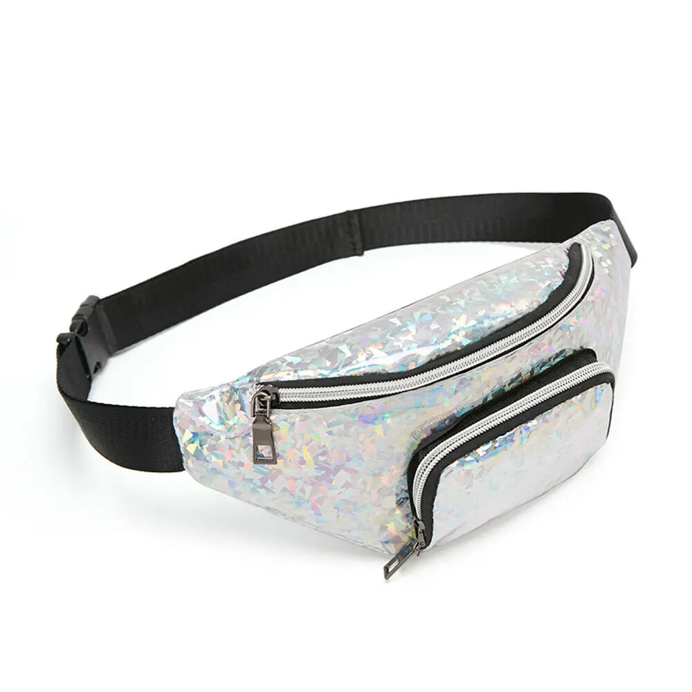 

New Style Fashion Women Laser Cool Waist Packs Bum Bag Lady PVC Glitter Street Snap Zipper Bag Waterproof