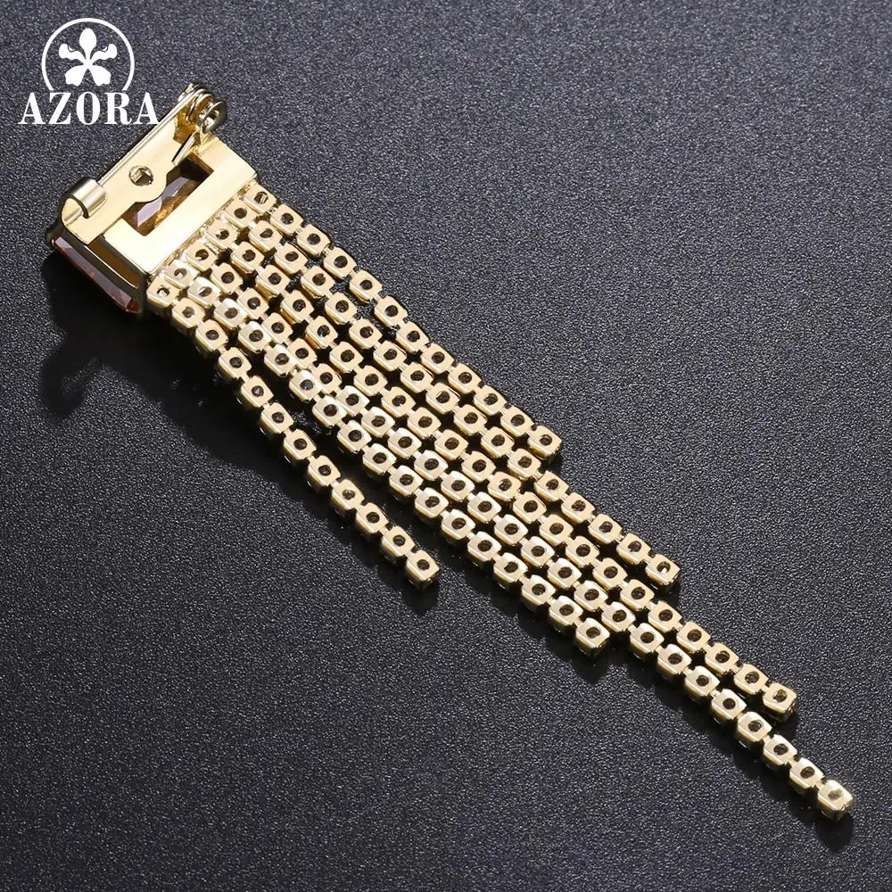 AZORA элегантное прямоугольник брошь с кисточкой Pin бокал для шампанского Цирконий