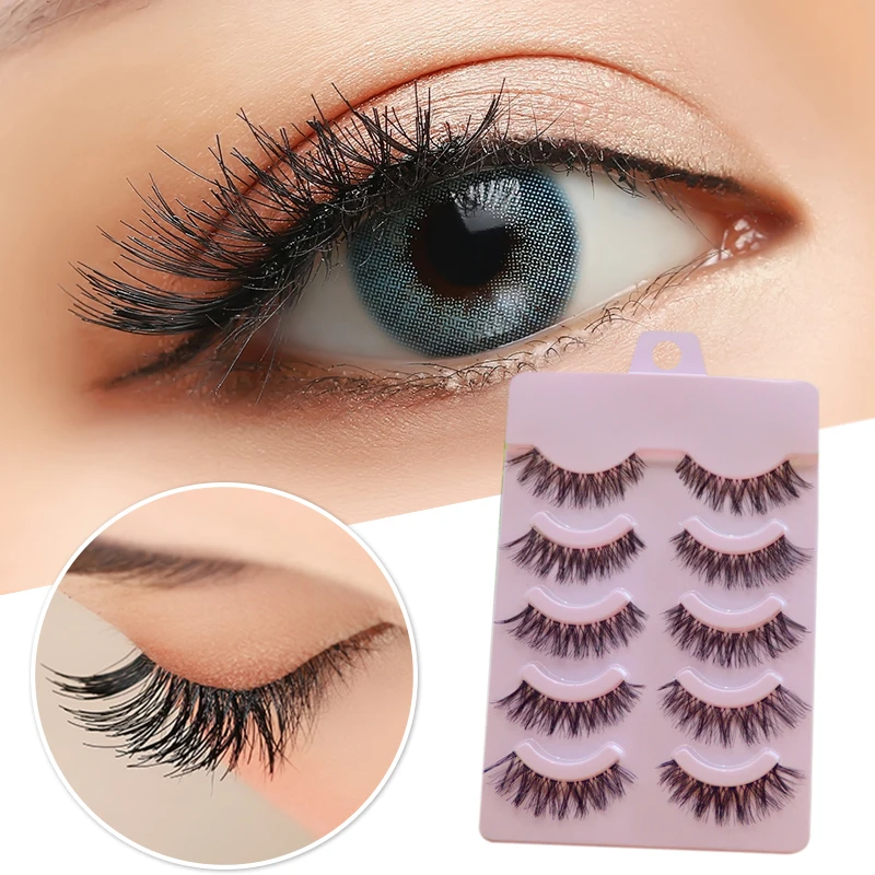 

5 Pairs Natural Black Soft False Eyelashes Crossing Fake Lashes Long Thick Makeup 3d Mink Eye Lashes Eyelash Extension For Women