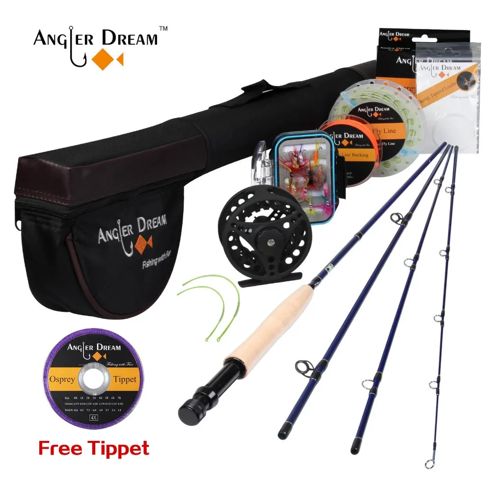 Angler Dream 5WT Летающий рыболовный комплект 9FT средний-Быстрый Летающий стержень предварительно-Spoled Fly Reel 5F Fly Line с Cordura трубка-треугольник