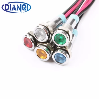 

LED Metal Indicator light 6mm waterproof Signal lamp 6V 12V 24V 220V with wire red yellow blue green white 6ZSD.X