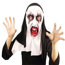 Сестра Косплей террор маска привидение-дьявол Нун Cos кровавая латексная головка Обложка для взрослых, косплей на Хэллоуин костюмы Карнавал отвращение