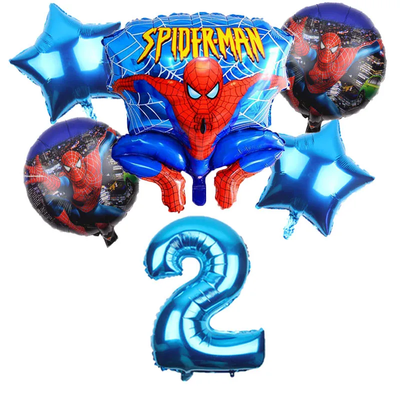 6pcs/lot Spiderman Foil Helium Balloons 30" Red Number Party Inflatable Ball Birthday Party Decoration Kids Toys Star Globos - Цвет: blue 2