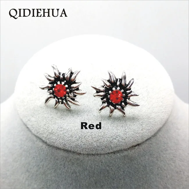 Fashion Brincos New Vintage Silver Edelweiss Stud Earrings For Women Rhinestone Earrings Party Jewelry Earrings Wholesale