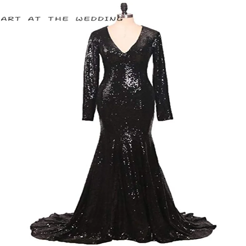 

Formal Evening Sequins Mermaid Evening Gowns Long Sleeves for Women Wedding Party evening dresses 2019