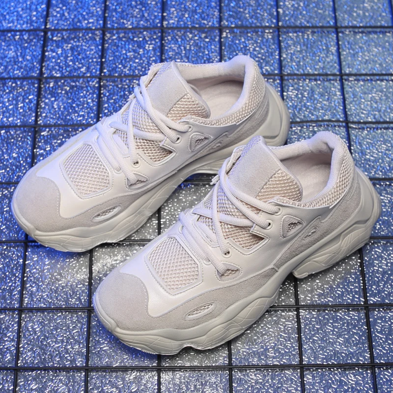 Grossa Men Rendas 2019 Novo black Ar Chegada Sneakers Beige Até Sneakers Plataforma Sola Tênis Ao Moda Preto Branco Homens Casuais De Da Sneakers white Bege Misalwa Confortável Sapatos Livre 4gX0aa