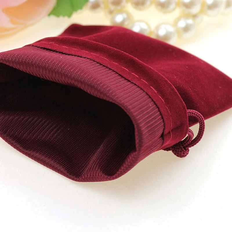 

10*12cm 50pcs Wine Red Jewelry Velvet Bags For Packing Gifts Handmade Diy Women Jewellery Pouches Flannel Bag Drawstring Bag