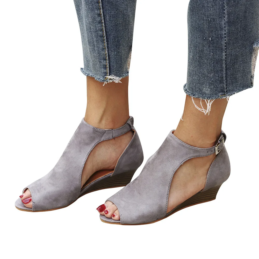 

2018 Summer New Women's Shoes Platform Wedge Sandals Ankle Strap Peep Toe High Heel Shoes Female Buckle Fish mouth Sandals