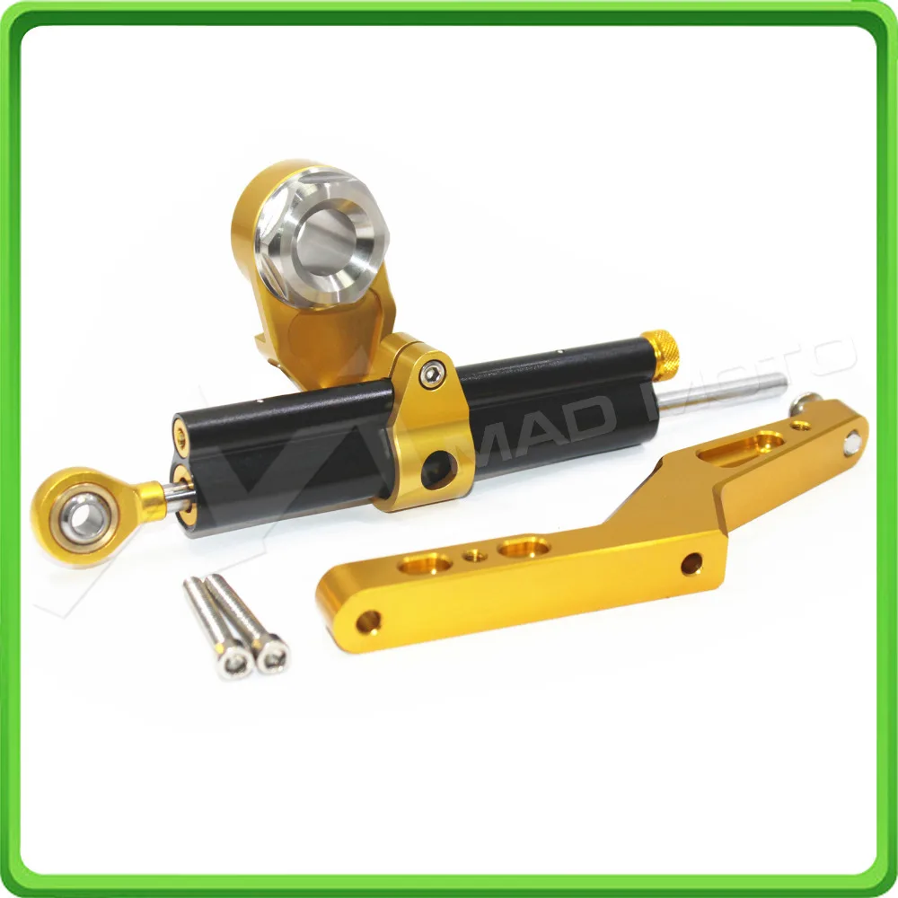 For Kawasaki Ninja ZX-6R ZX6R 636cc 2013 2014 2015 2016 2017 Steering Damper Stabilizer & Bracket Mount Kit Black&Gold color (4)