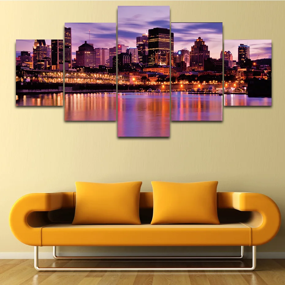 

City at night poster 5 pieces canvas picture landscape wall painting living room bedroom wall decor art murals modularartwork