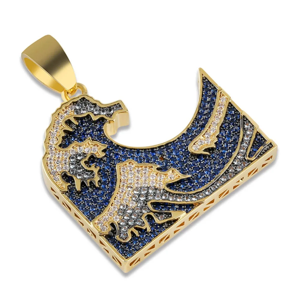 GUCY wavescusket ожерелье золотого цвета Iced Out микро Pave кубического циркония камни подвеска Хип-хоп& ожерелье s для мужчин и женщин