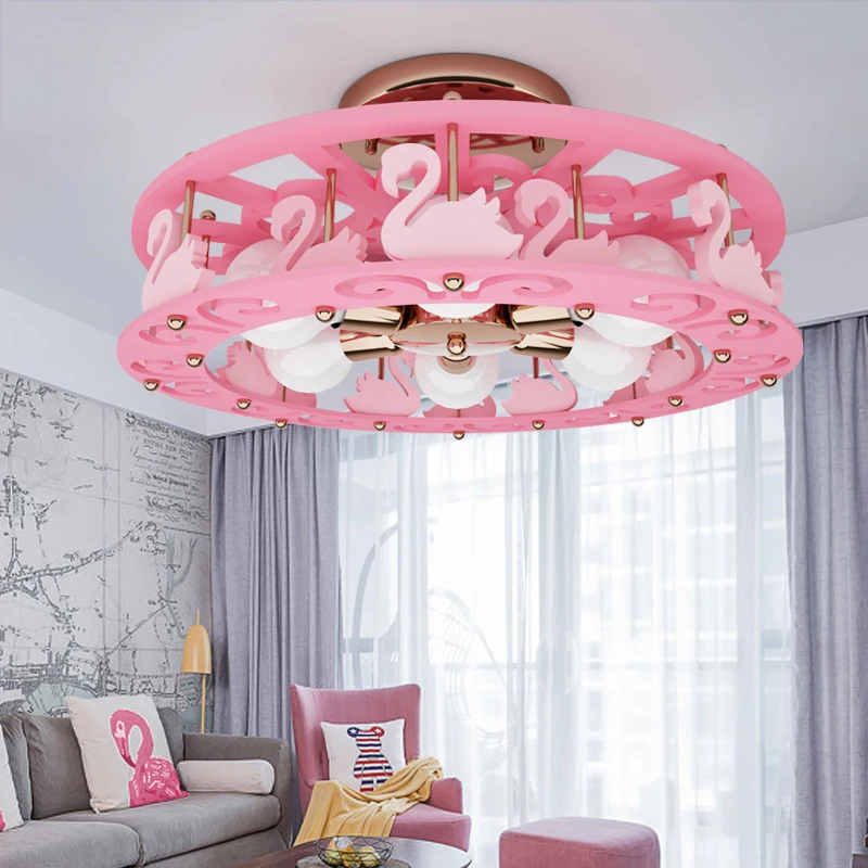 

Cartoon Creative Swan ceiling lamp Girl Bedroom Princess bedroom children room light modern personality pink LED ceiling lamp