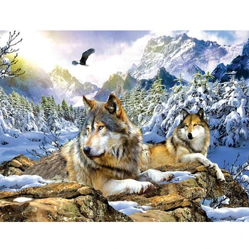 

5D Diy Diamond Painting Cross Stitch Full Needlework Home Decorative 3D Full Square Diamond Embroidery winter Snow Wolf JS249