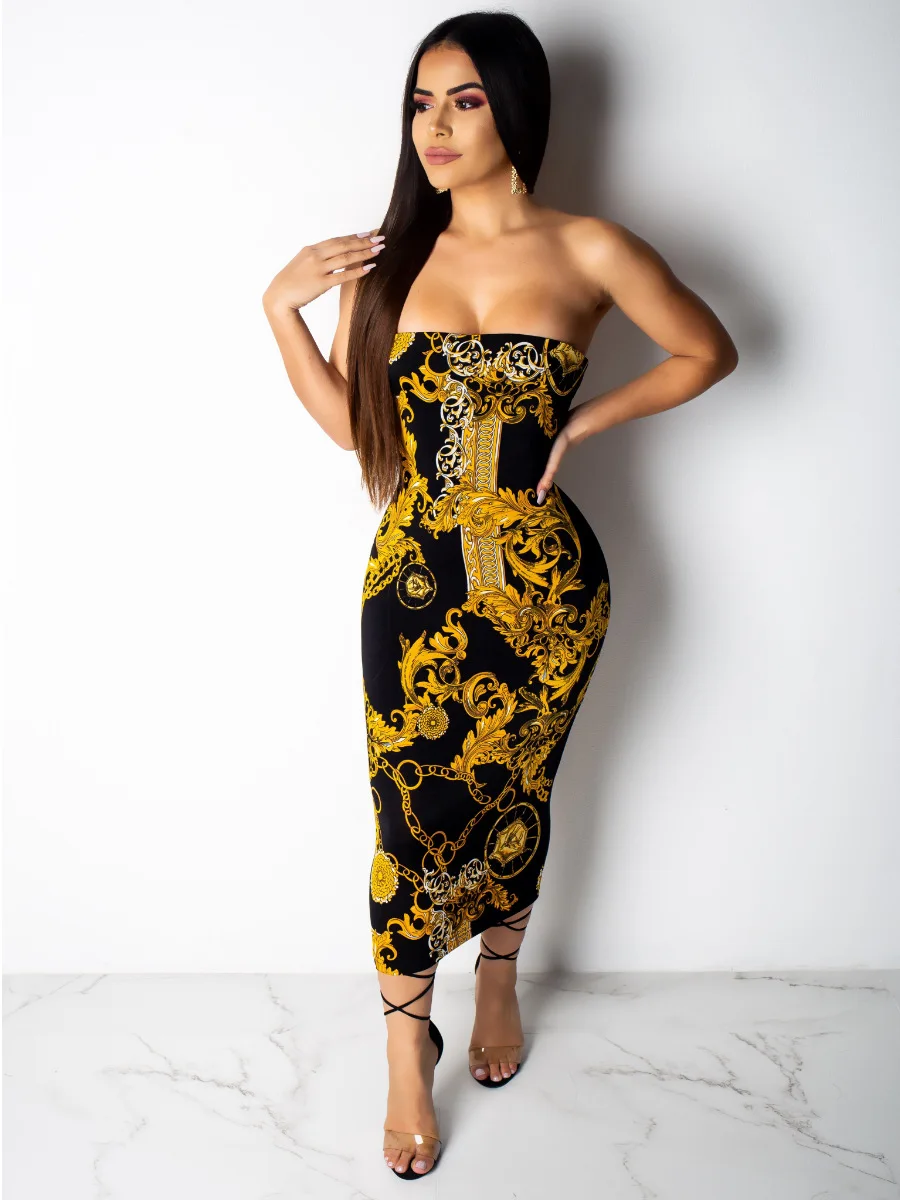 

leggins mujer2019 summer gold chain dress