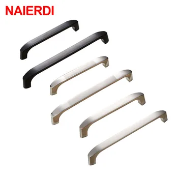 NAIERDI Cabinet Handles Kitchen Door Handles Zinc Alloy Wardrobe Drawer Handles Black Brushed Modern Style Furniture Hardware