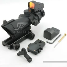 JJ Airsoft ACOG Style 4x32 Scope Illumination with Docter Mini Red Dot  (Black/Tan) FREE SHIPPING