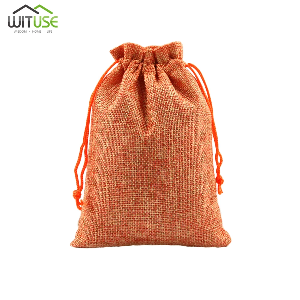 Винтаж натуральный льняной ткани Подарочные мешки для конфет, Свадебный вечерние пользу сумочка из мешковины товары для дня рождения; шнурки из натурального джута подарочные пакеты - Цвет: Orange