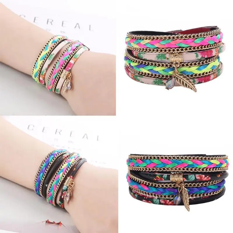 

Multycolor Winding Weaved Tassel Jewelry Bracelet Multilayer Magnetic Buckle Bangle Crystal Wristband Rope Women Bracelet Gifts
