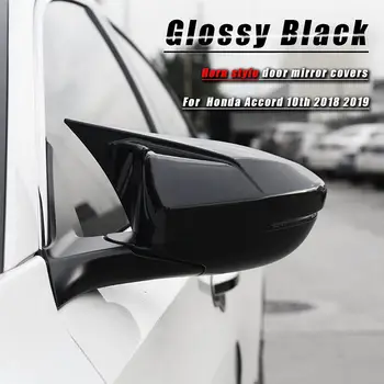 

1Pair Horn Shape ABS Glossy Black Rear View Side Mirror Cover Rearview Caps For Honda For Accord 2018