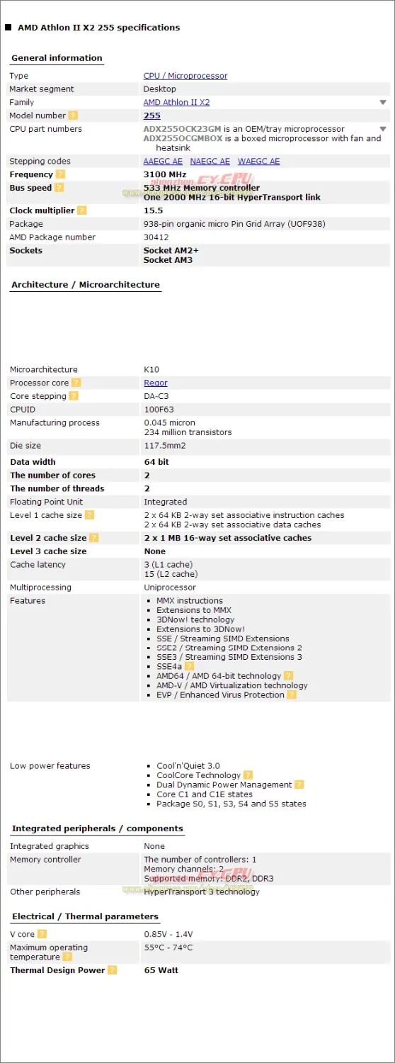 Процессор AMD Athlon II X2 255 cpu(3,1 ГГц/2 м/2000 ГГц) Socket am3 am2+ 938 pin, есть, Продаем X2 250 cpu