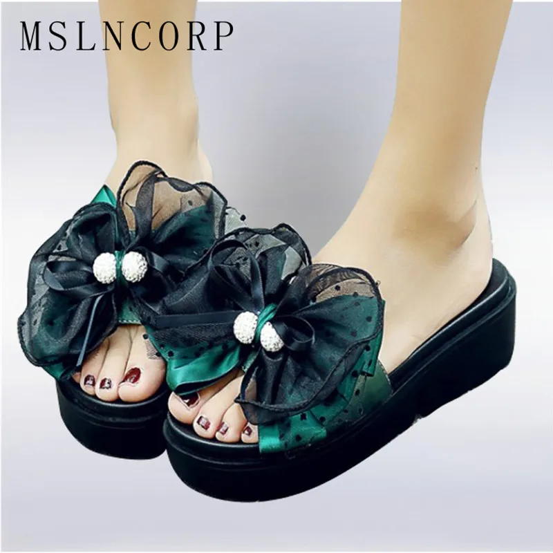 

plus size 34-44 Fashion Women Summer Slippers Pearl Floral Style Beach Shoes Woman Platform Sandals Slides Slip On Casual Shoes