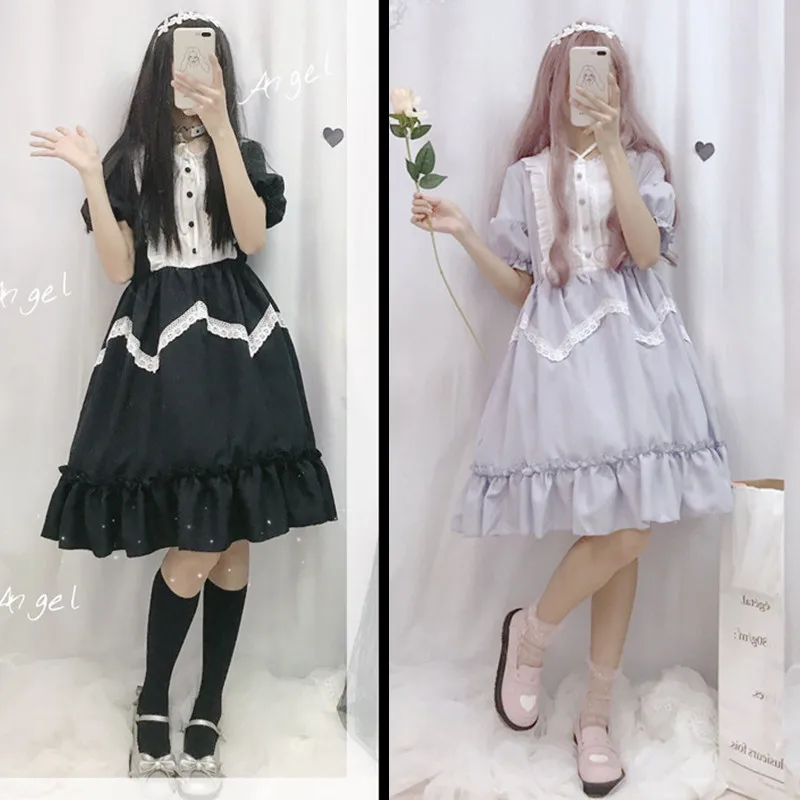 LISM Summer Japanese Lolita Vintage Dress Female Soft Girl Wind Cute Fungus Lace Short Sleeve -Zentai shop online