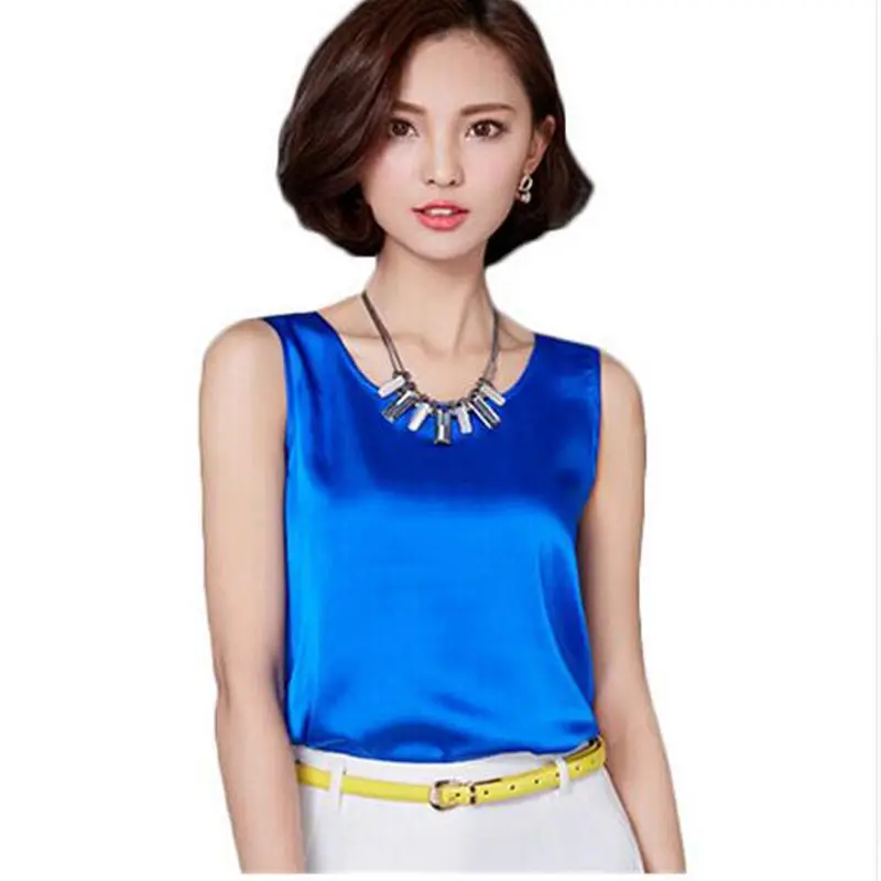 Women's High Neck Silk Tank Top on Women Guides