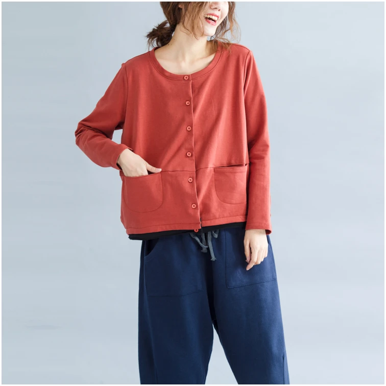 

New Autumn Womens Single Breasted Jacket Cotton Soft Long Sleeve Cardigan Casual Short Style Loose coat Jacket